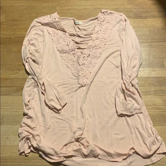 Pink VNeck Lace Top - Picture 1 of 3